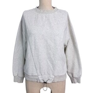 Varley Beige Ribbed Bungee Hem Crewneck Sweatshirt Pullover Crew Neck Top S